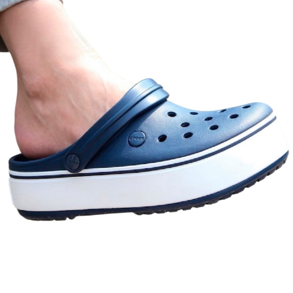 Women’s/Men’s Platform Crocband Crocs Classic Navy/White Clogs - Picture 2 of 7